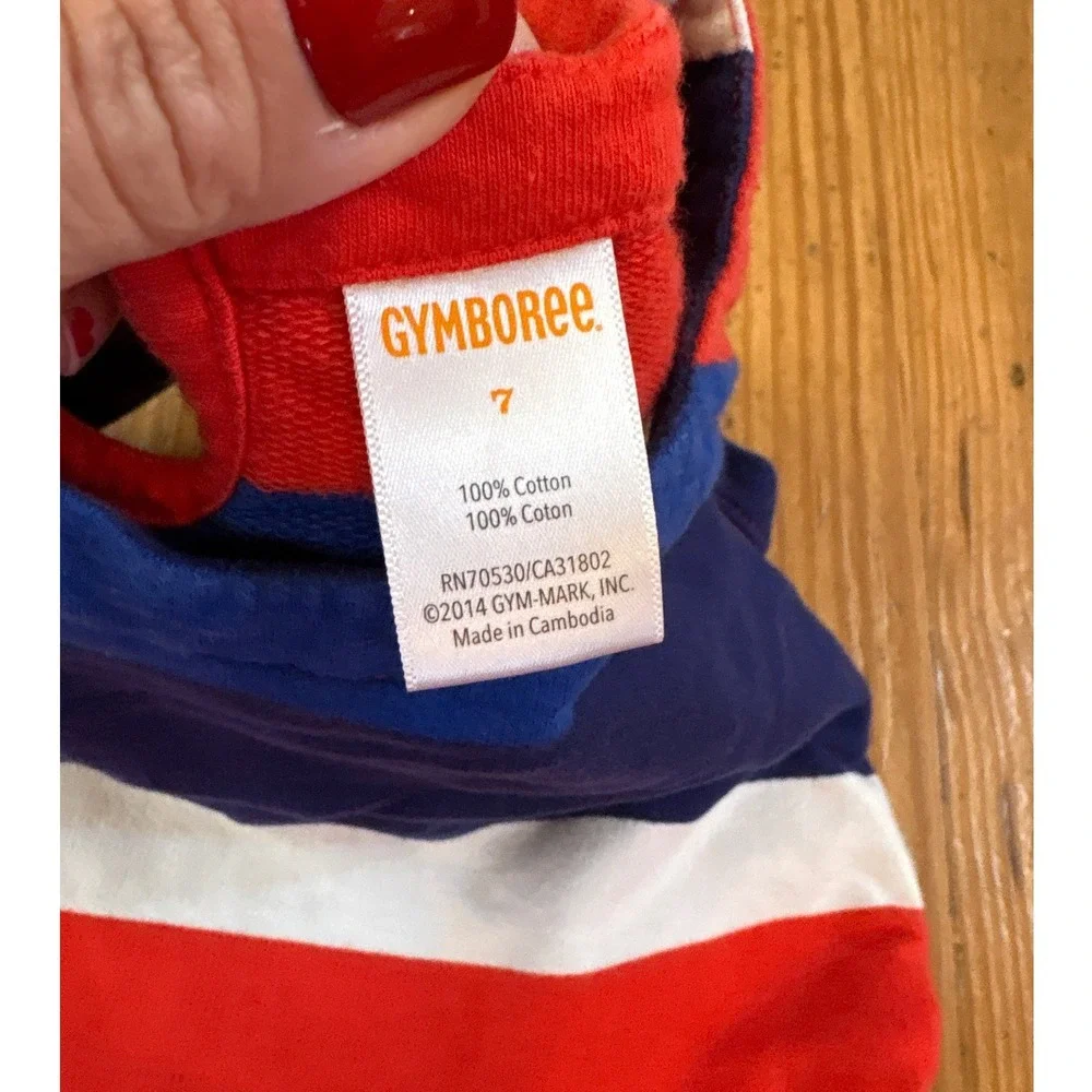 Gymboree Striped Dress Kids Blue Red White Short‎ Sleeve Pleated SIZE 7